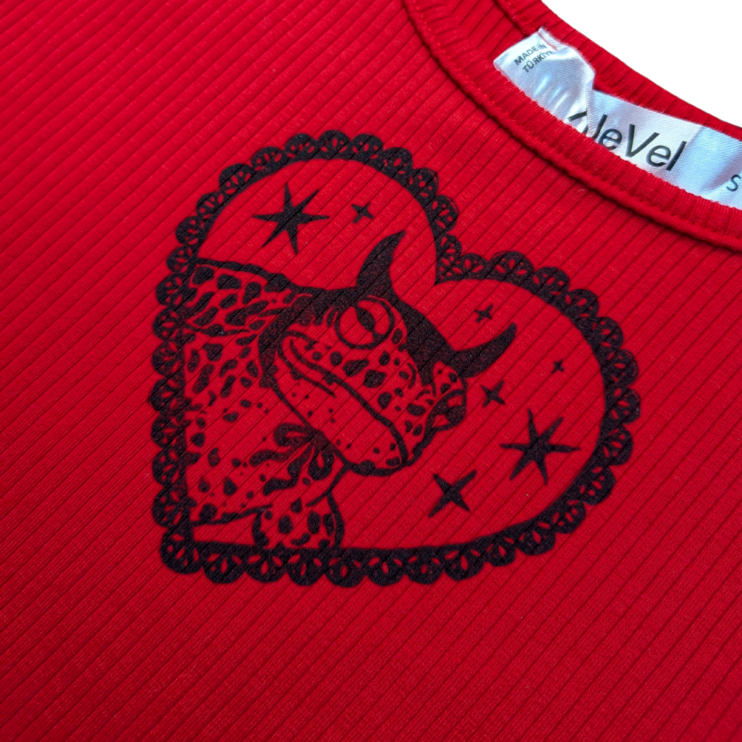 Red crop top with black Devilish Toad [S/M]