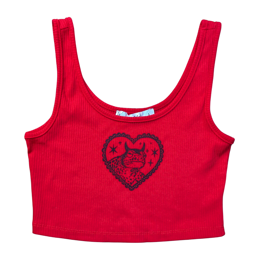 Red crop top with black Devilish Toad [S/M]