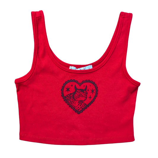 Red crop top with black Devilish Toad [S/M]