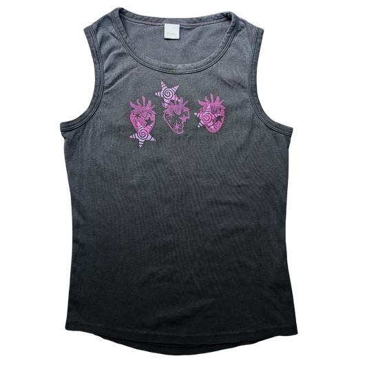 Top negro sin mangas con fresas rosas [L]