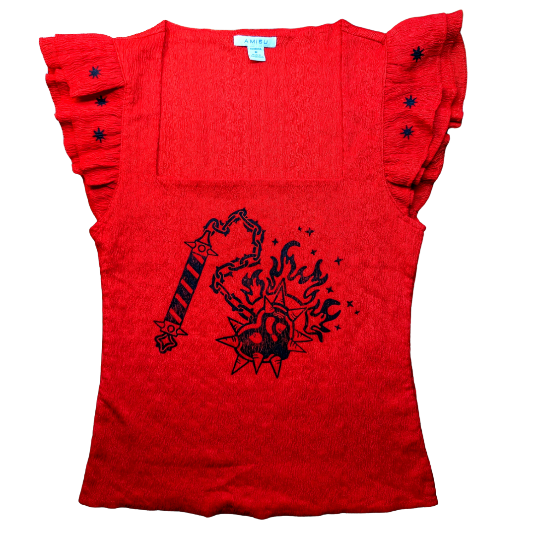 Red top with black Heart Flail [M]