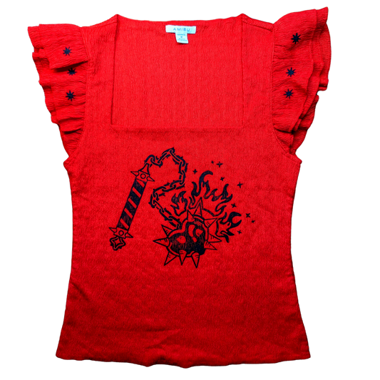 Red top with black Heart Flail [M]