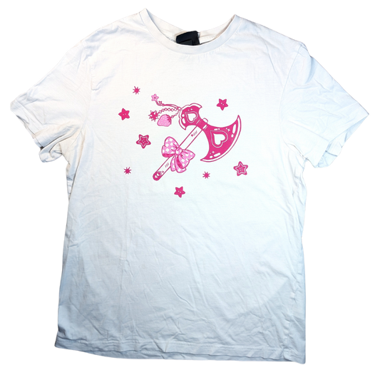Camisa blanca con hacha rosa y estrellas con botones [M/L]