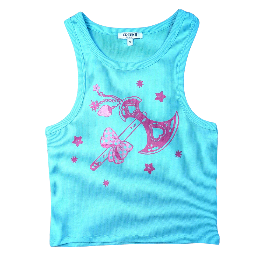 Turquoise tank top with pink Trinkets Axe [S]