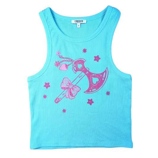 Turquoise tank top with pink Trinkets Axe [S]