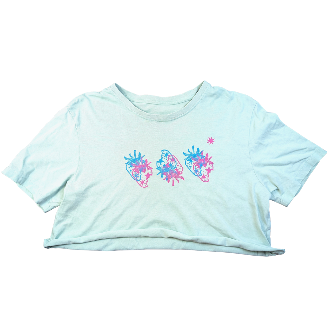 Mint crop top with blue & pink Starry Strawberries [M/L]