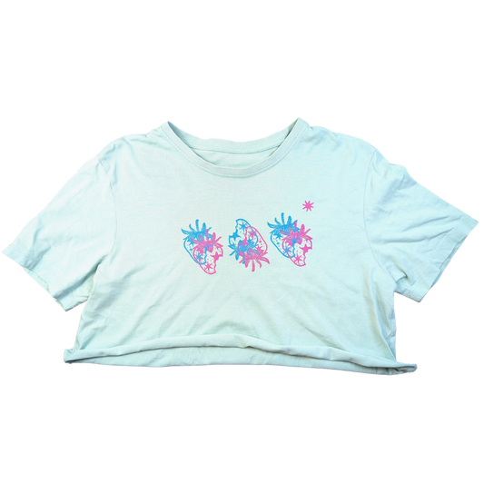 Mint crop top with blue & pink Starry Strawberries [M/L]