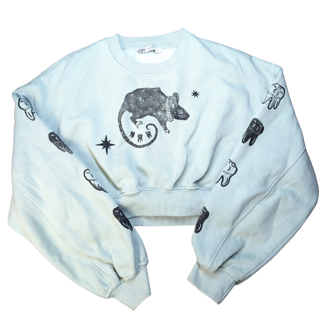 Mint cropped sweatshirt with black Rat & Teeth [S/M]