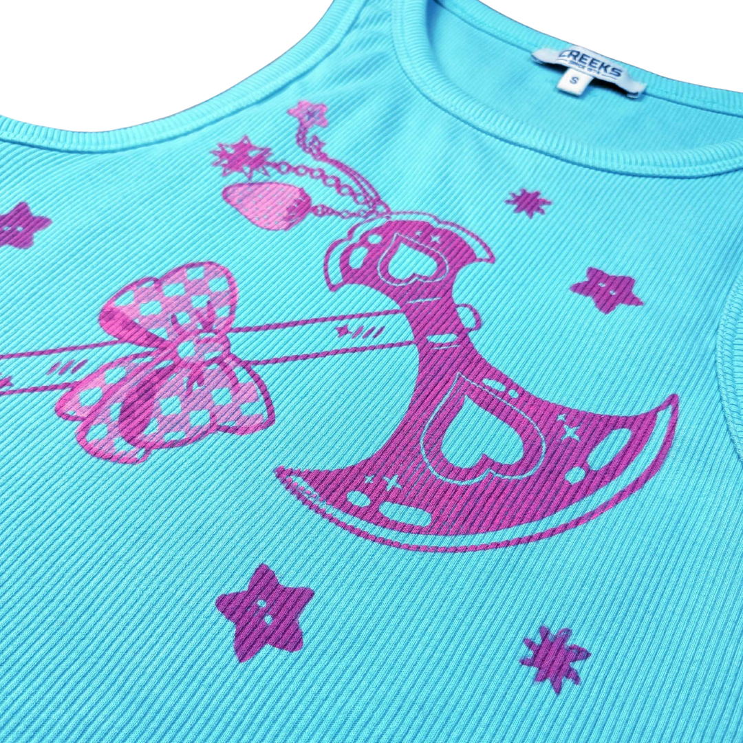 Turquoise tank top with pink Trinkets Axe [S]