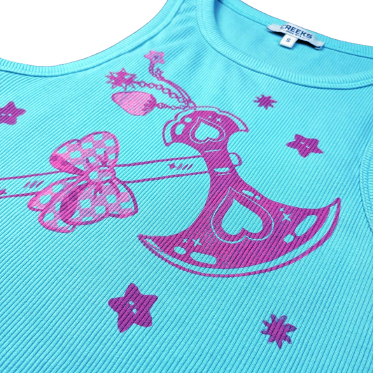 Turquoise tank top with pink Trinkets Axe [S]