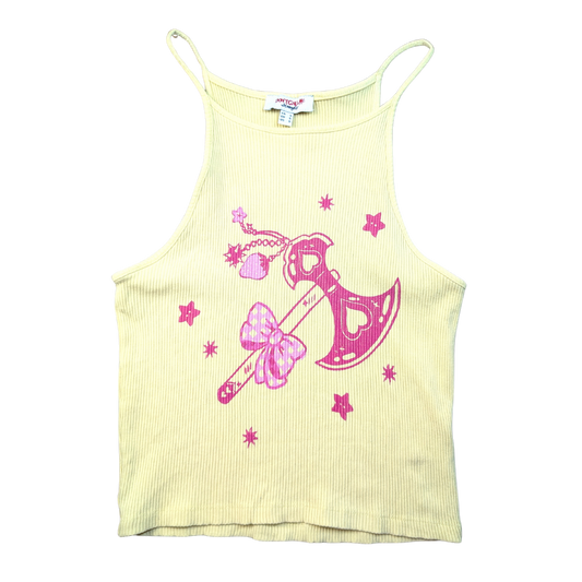 Yellow crop top with pink Trinket Axe [S]