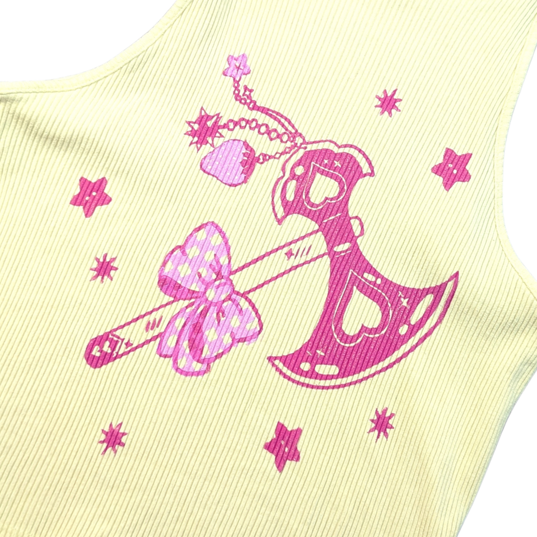 Yellow crop top with pink Trinket Axe [S]