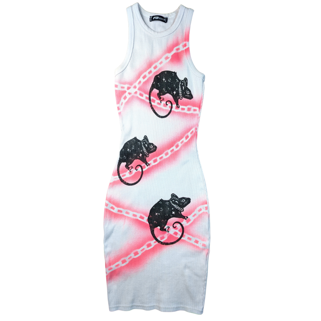 White dress with Pink Chains & Black Rats [XXS/XS]
