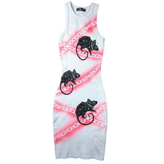White dress with Pink Chains & Black Rats [XXS/XS]