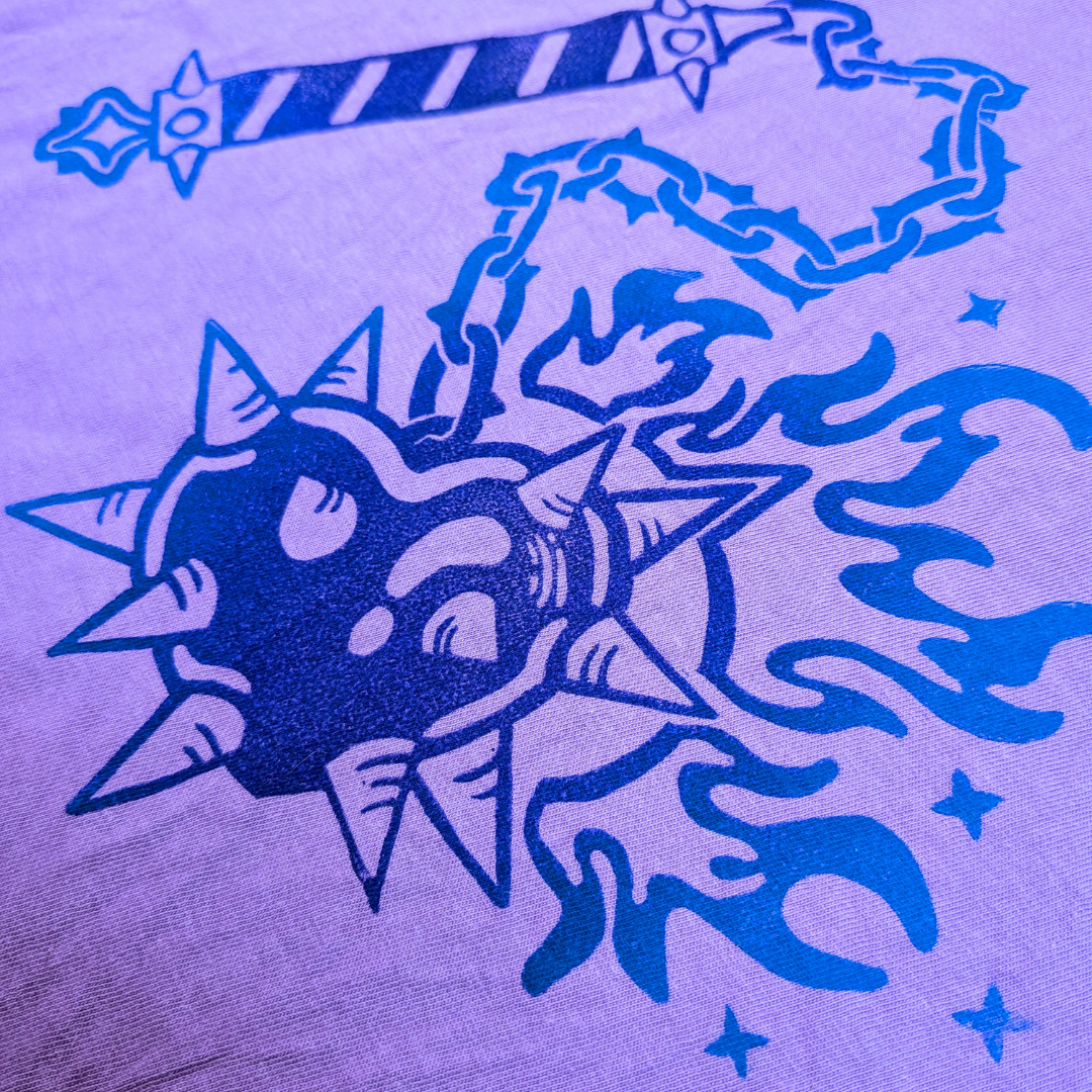 Purple shirt with gradient blue & purple Heart Flail [XS]