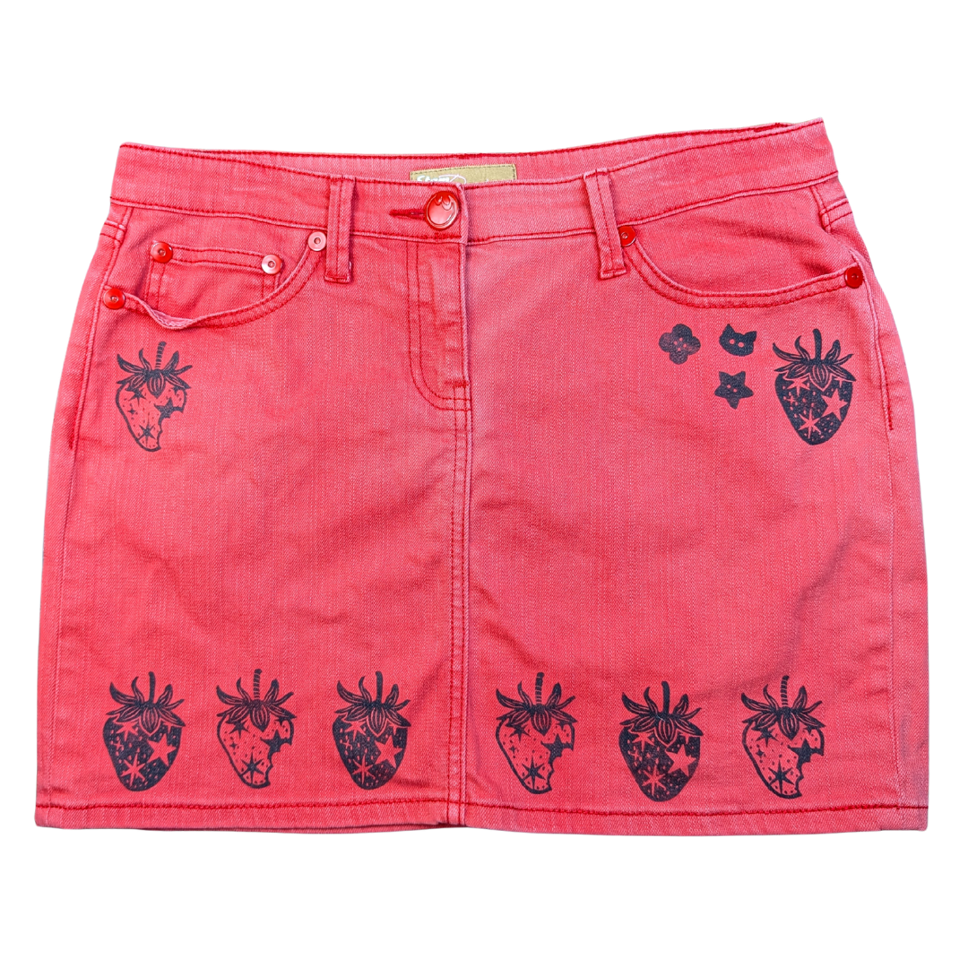 Red denim skirt with black Starry Strawberries [40]