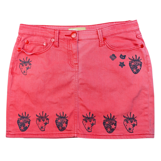 Red denim skirt with black Starry Strawberries [40]