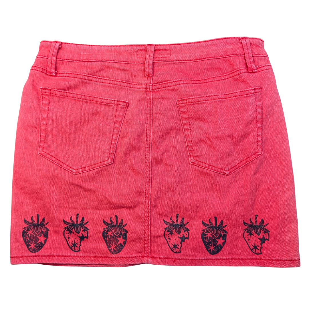 Red denim skirt with black Starry Strawberries [40]