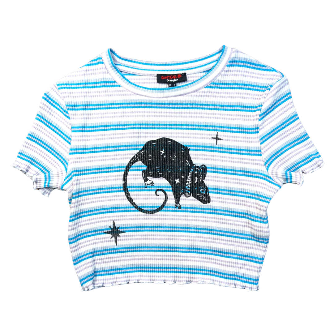 Blue & white stripped crop top with Black Rats & Stars [S]