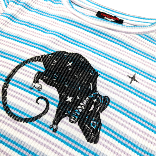 Blue & white stripped crop top with Black Rats & Stars [S]