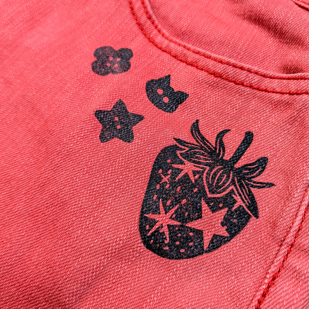 Red denim skirt with black Starry Strawberries [40]