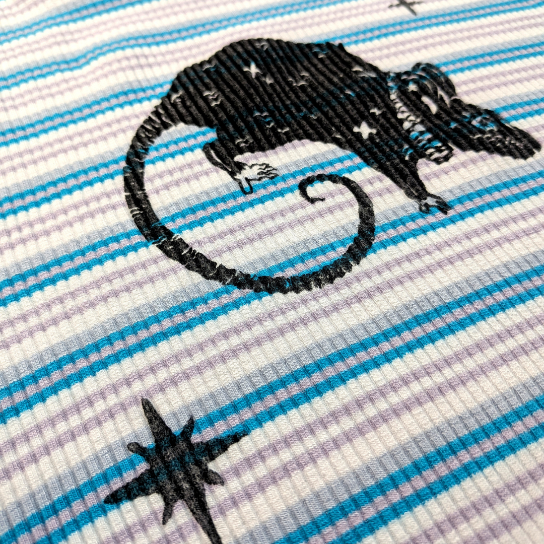 Blue & white stripped crop top with Black Rats & Stars [S]