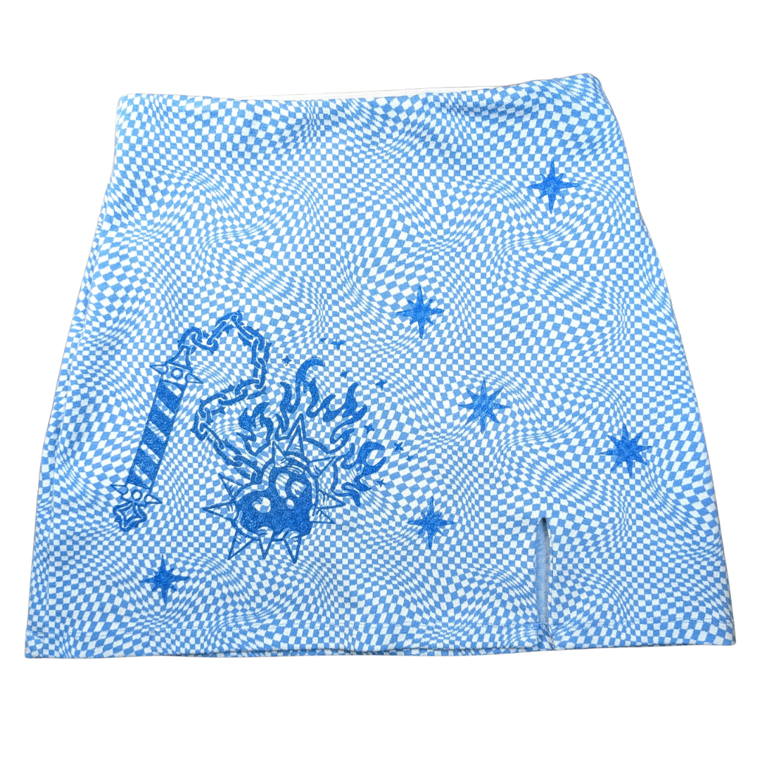 Blue & white checkered skirt with blue Heart Flail & Stars [L]