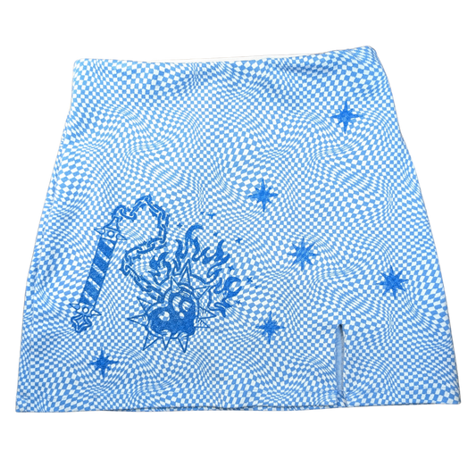 Blue & white checkered skirt with blue Heart Flail & Stars [L]