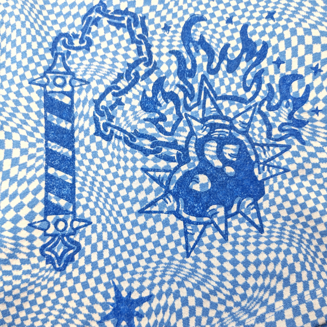 Blue & white checkered skirt with blue Heart Flail & Stars [L]