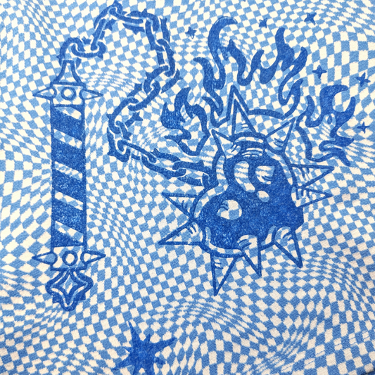 Blue & white checkered skirt with blue Heart Flail & Stars [L]