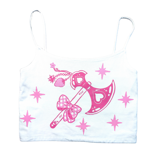 White crop top with Pink Trinkets Axe [XS]