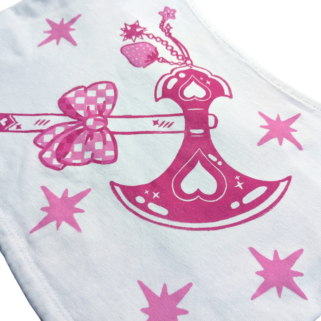 White crop top with Pink Trinkets Axe [XS]