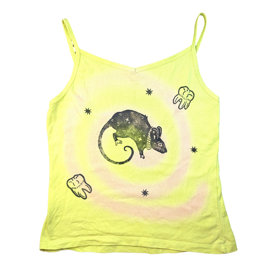 Yellow tank top with pink Spiral & black Rat [L]