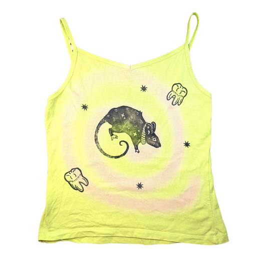 Yellow tank top with pink Spiral & black Rat [L]