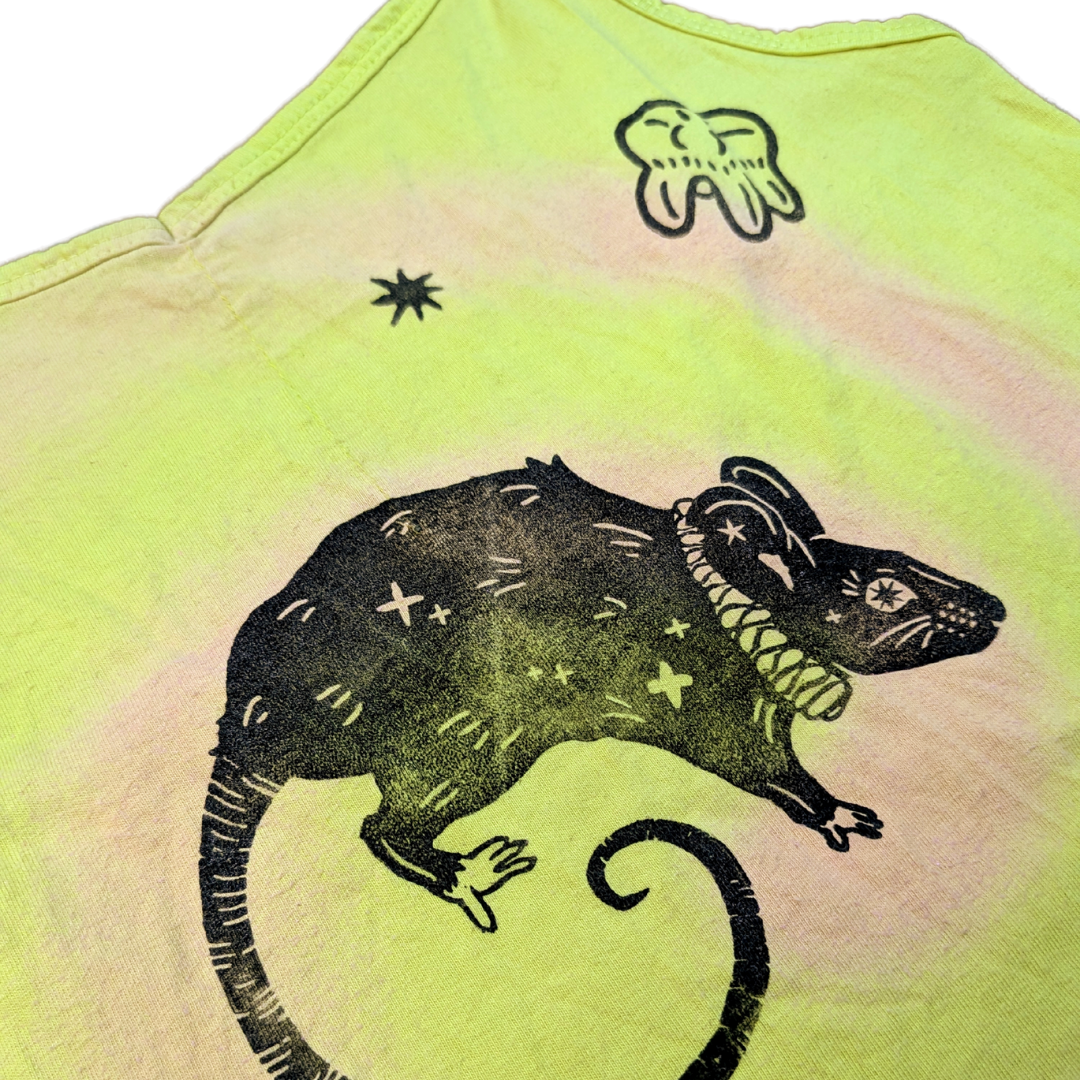 Yellow tank top with pink Spiral & black Rat [L]