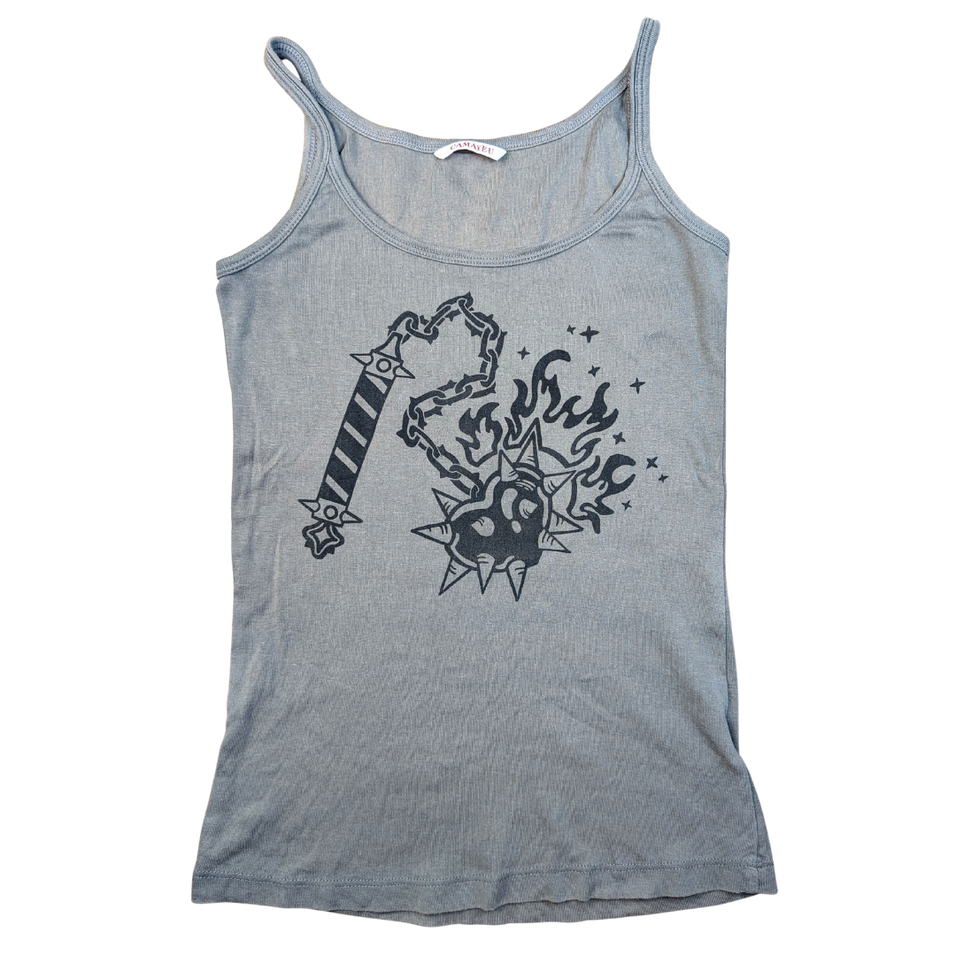 Grey tank top with black Heart Flail [S/M]