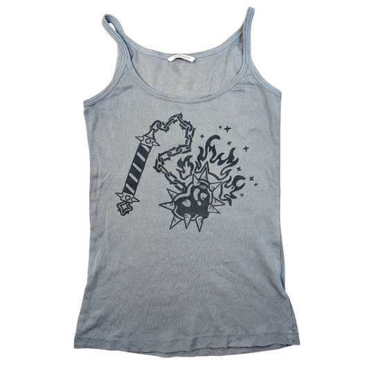 Grey tank top with black Heart Flail [S/M]