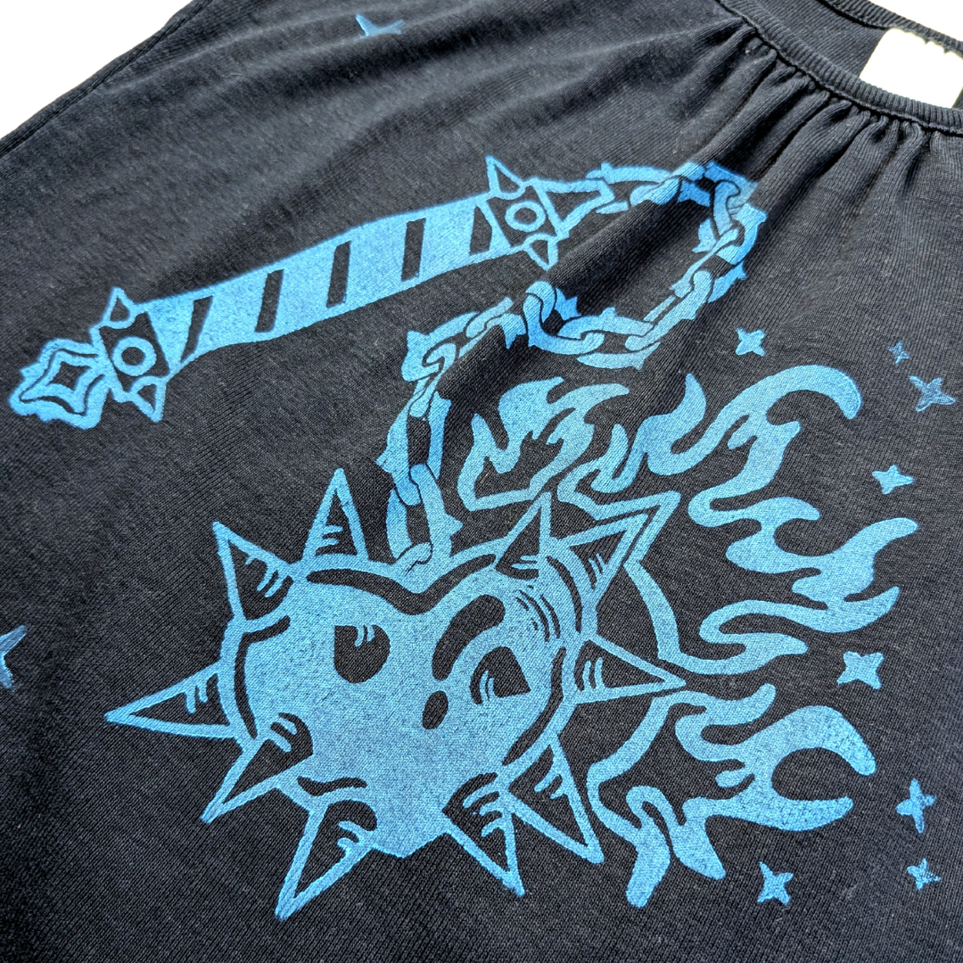 Black tank top with blue Heart Flail [S]