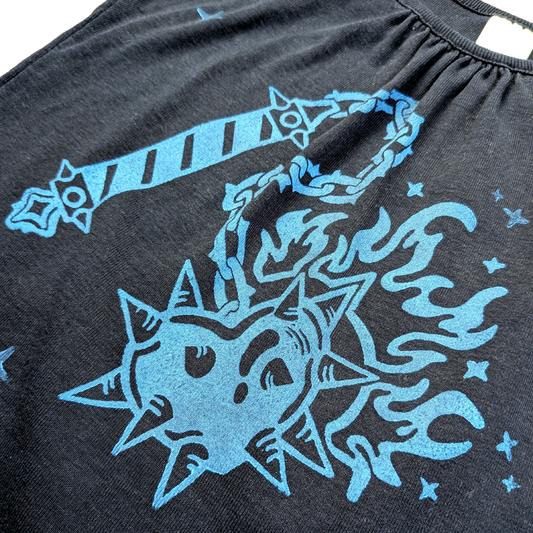 Black tank top with blue Heart Flail [S]