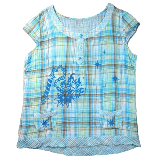 Blue & green checkered shirt with blue Heart Flail & Stars [XL/XXL]