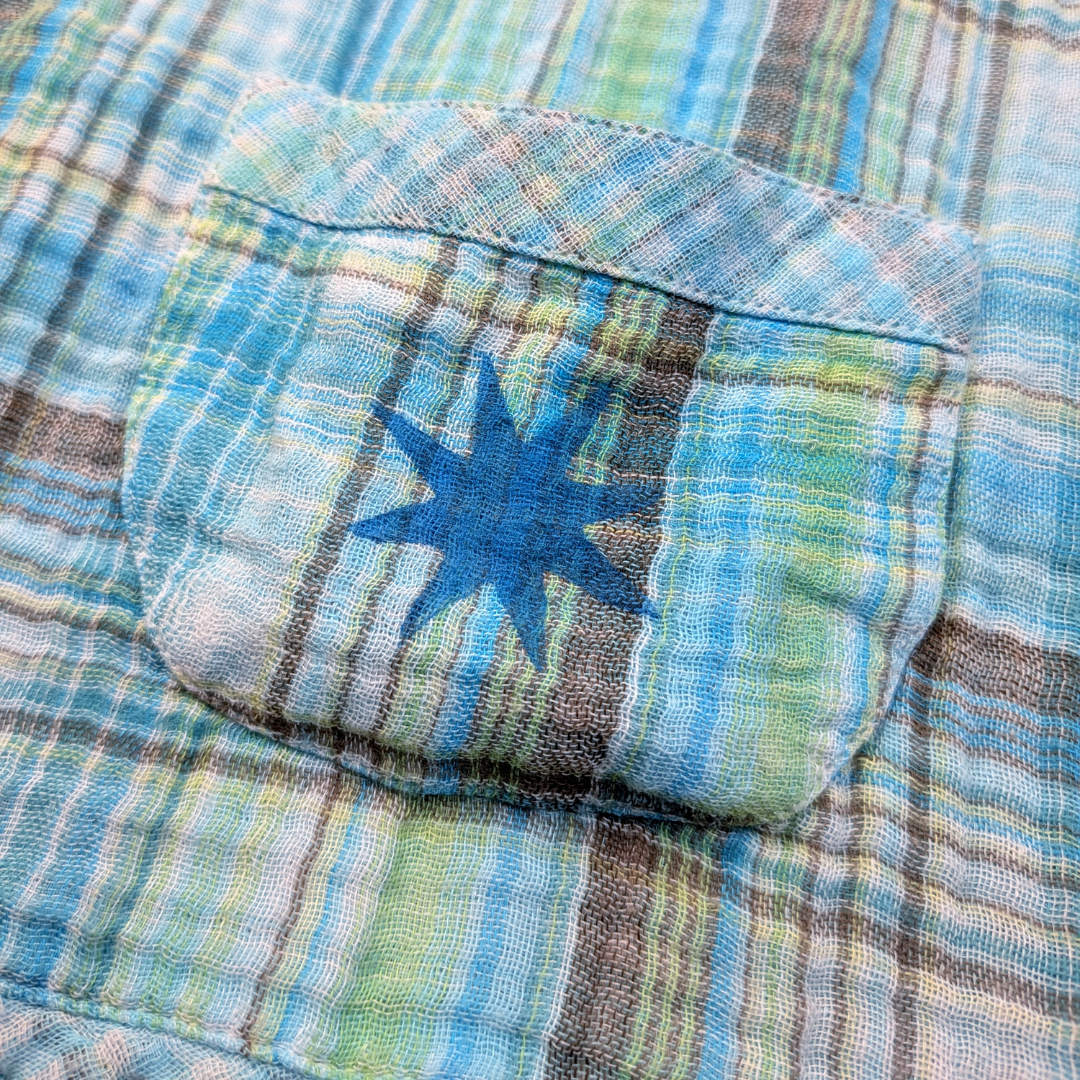 Blue & green checkered shirt with blue Heart Flail & Stars [XL/XXL]