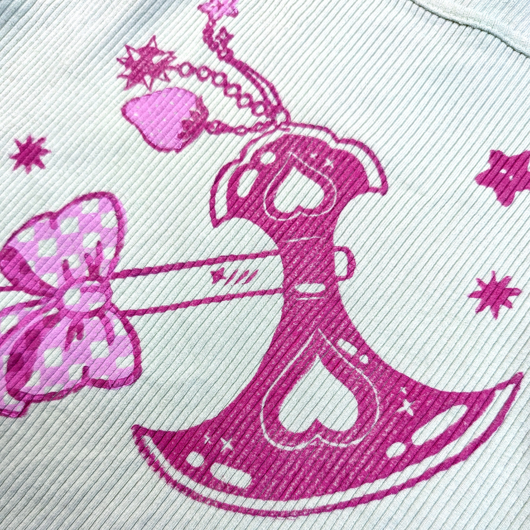 Mint crop top with pink Trinket Axe [S]