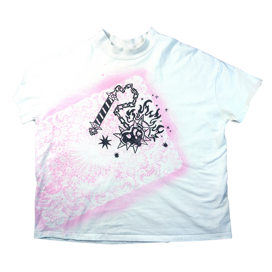 White shirt with pink doily & black Heart Flail [M/L]