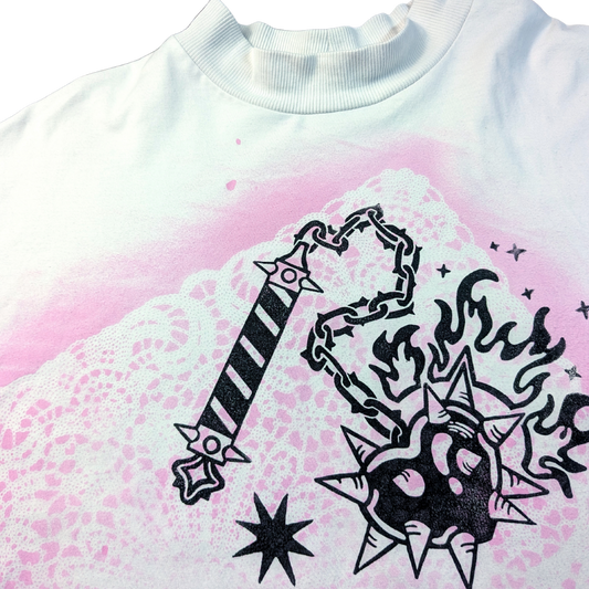 White shirt with pink doily & black Heart Flail [M/L]