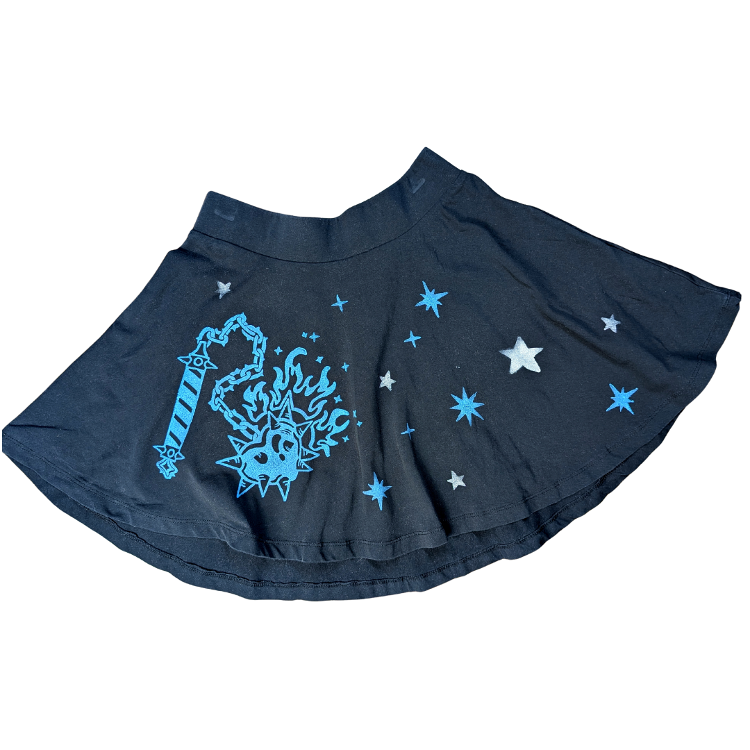 Black skirt with blue Heart Flail & Silver Stars [XS/S]
