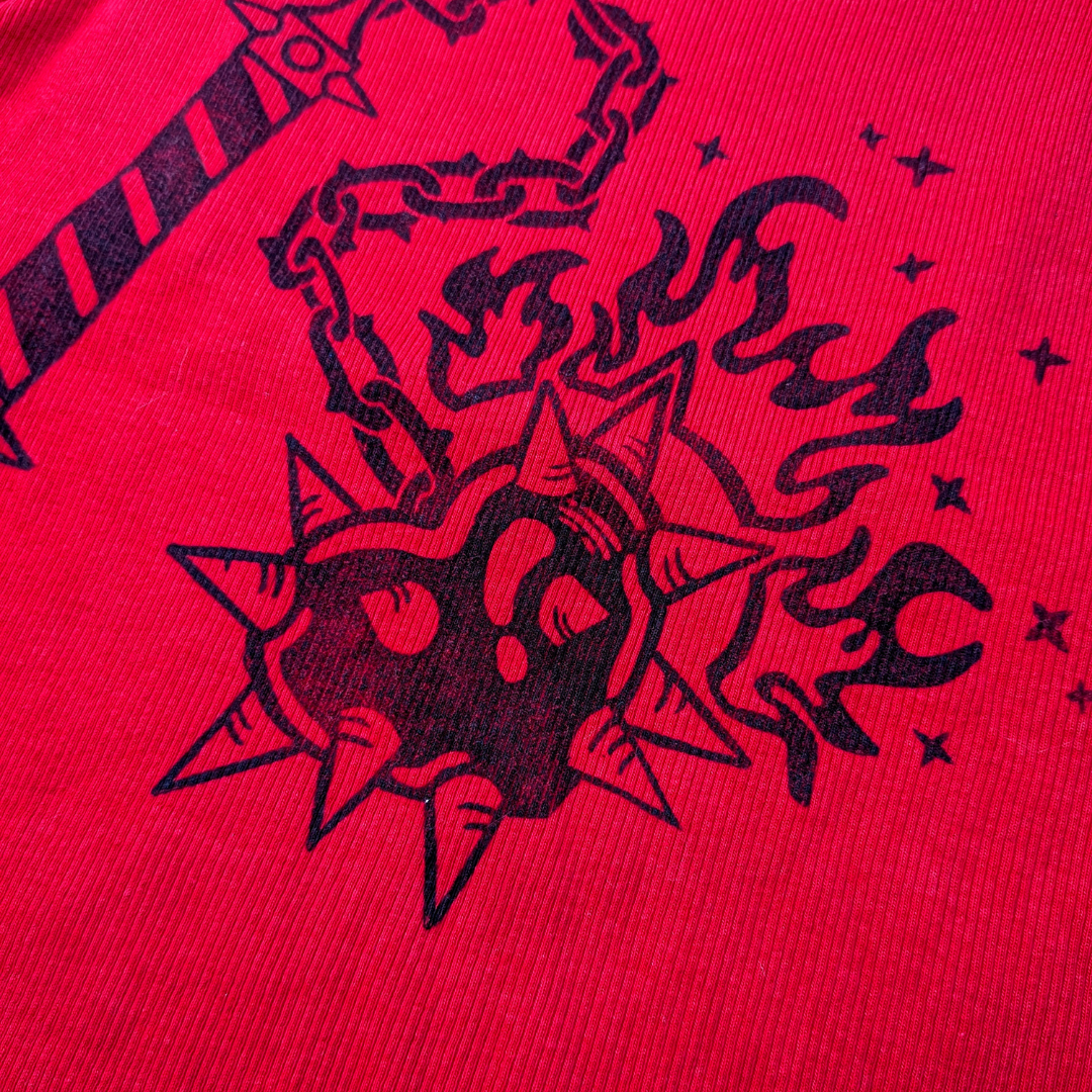 Red top with black Heart Flail [M/L]