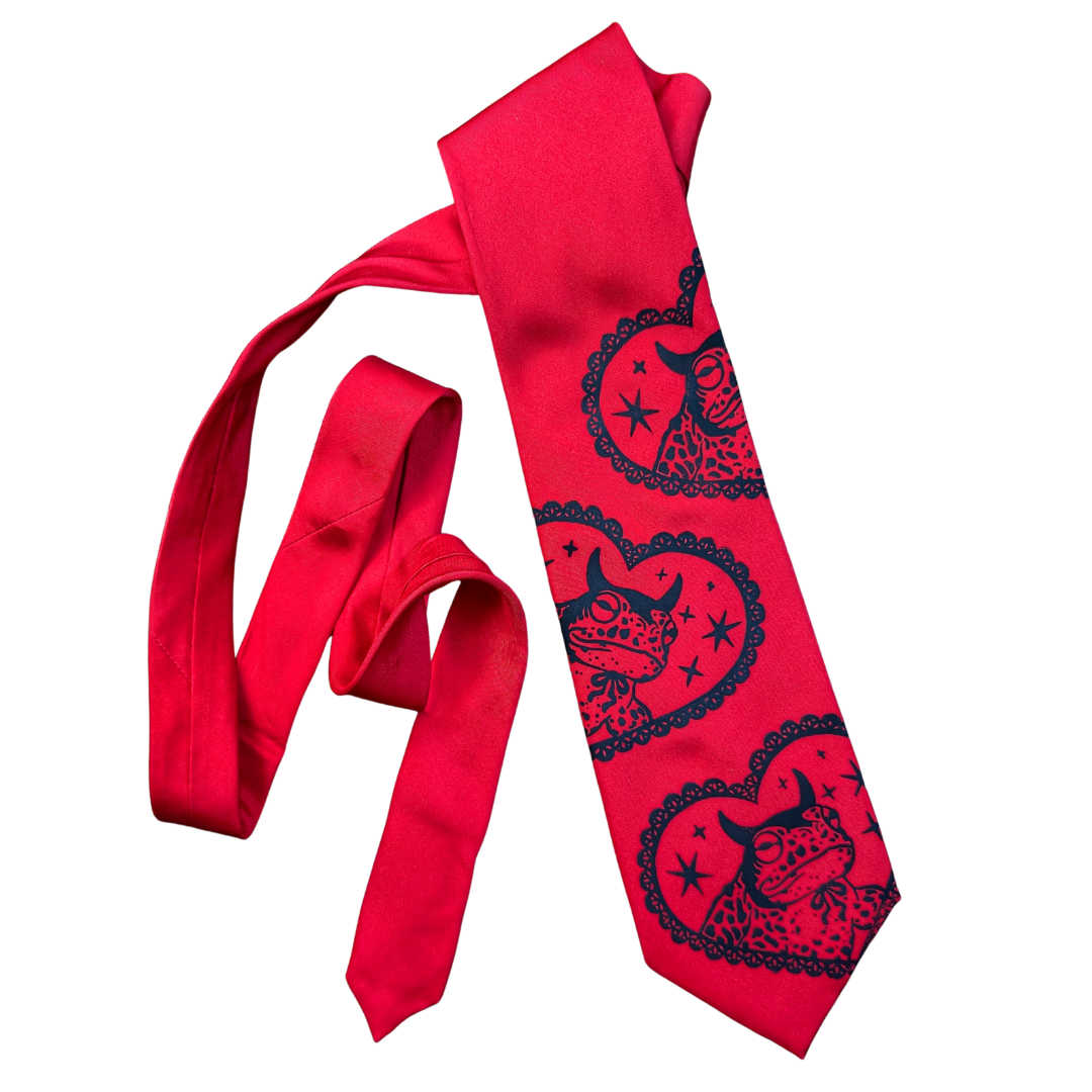 Red tie with black Devilish Toads