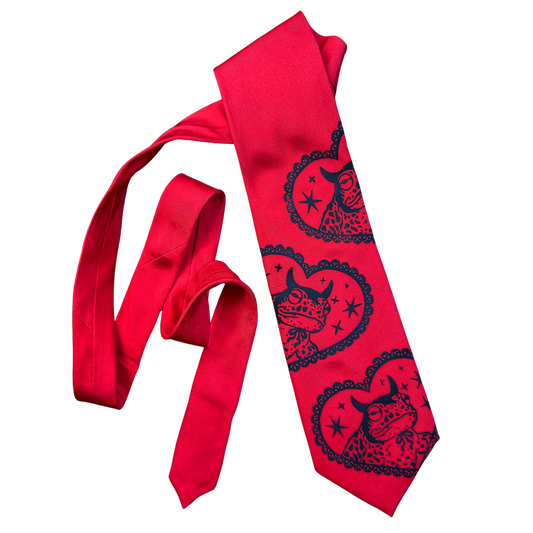 Red tie with black Devilish Toads