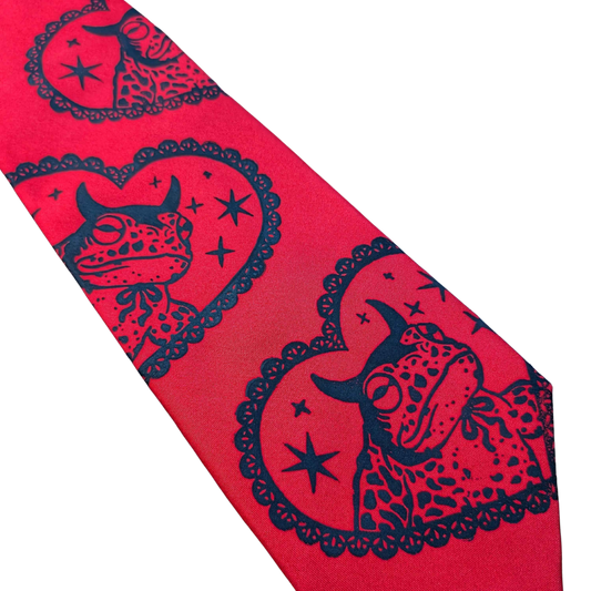 Red tie with black Devilish Toads