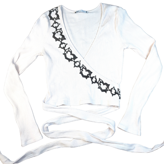 White wrap-over crop top with black Chains [S]